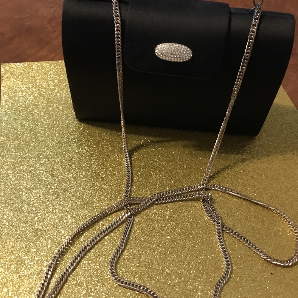 Black satin evening bag.